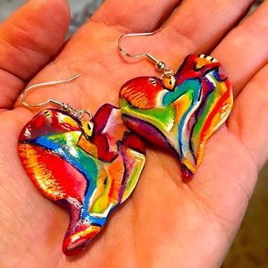 Whimsical hearts- hand painted polymer earrings